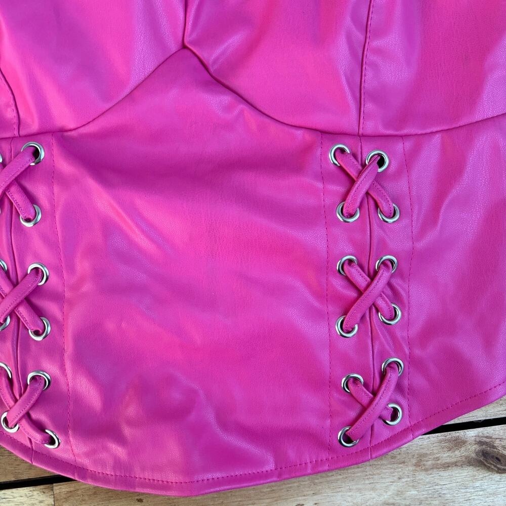 Jolie & Joy Hot Pink Faux Leather Corset Top –‎ Lace-Up Sides – Y2K Style – M - Picture 6 of 6